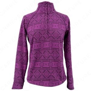 Purple Fleece Jacket Hiking Layer Geometric Aztec Print Pullover Top EMS Size S